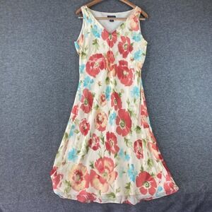 Y2K Vintage Ann Taylor 100% Silk Midi Dress Womens 12 Floral Chiffon